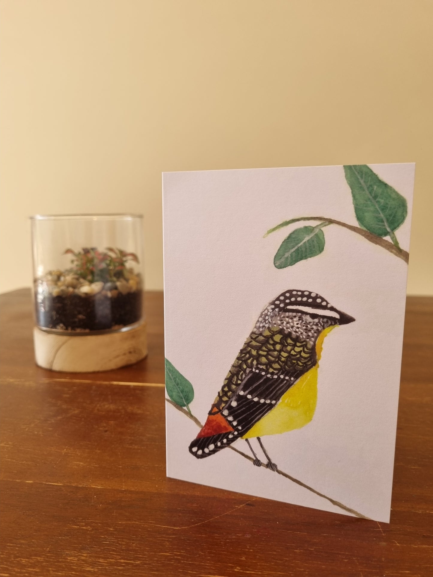 Spotted Pardalote on Dame's Gum - Greeting Card